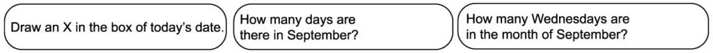 3 questions from the 2nd row of the 1st grade September calendar worksheet