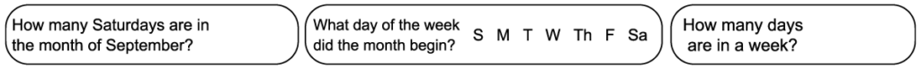 3 questions from the 5th row of the 1st grade September calendar worksheet
