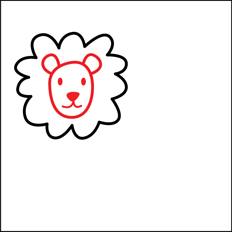 An easy to draw lion for kids step 2: drawing the face.