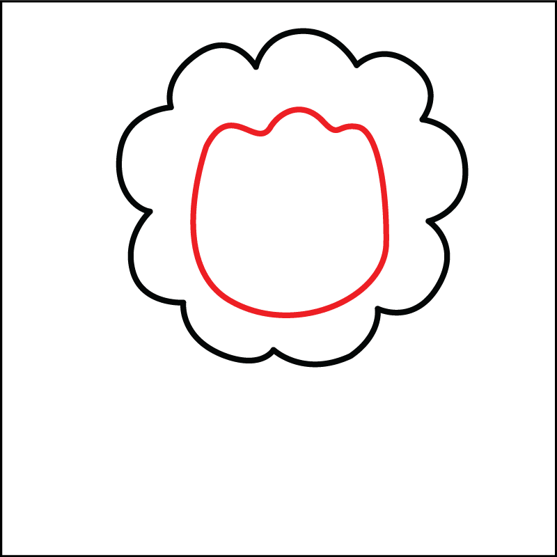Step 2 of how to draw a simple lion for kids: drawing part of the head.