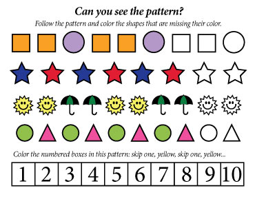 free printable coloring math worksheet to help kids learn patterns