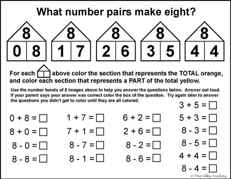 Learning number bonds of 8 free math printable.