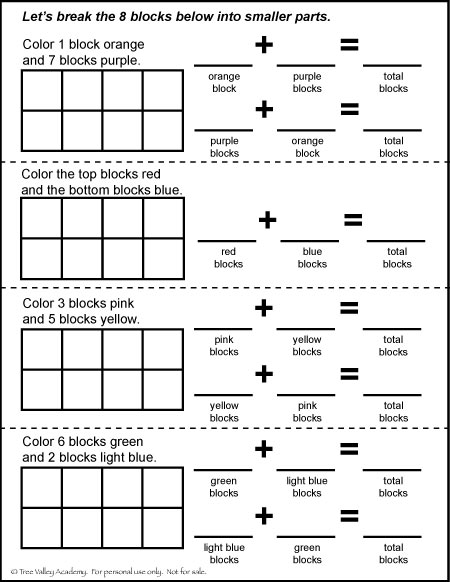 Free Math Printable. Number bonds of 8.