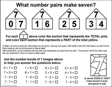 Learning number bonds of 7. Finding the total vs finding a part.