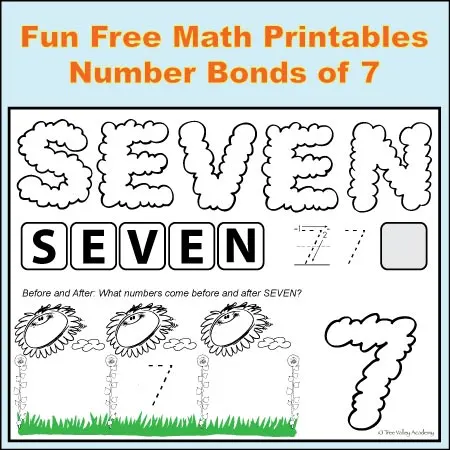 Fun Free Math Printables for kids to learn the number bonds of seven