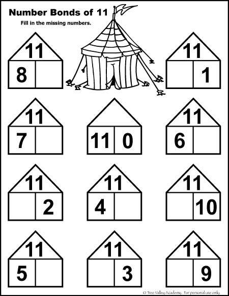 Free Math Printable: number bonds of 11.