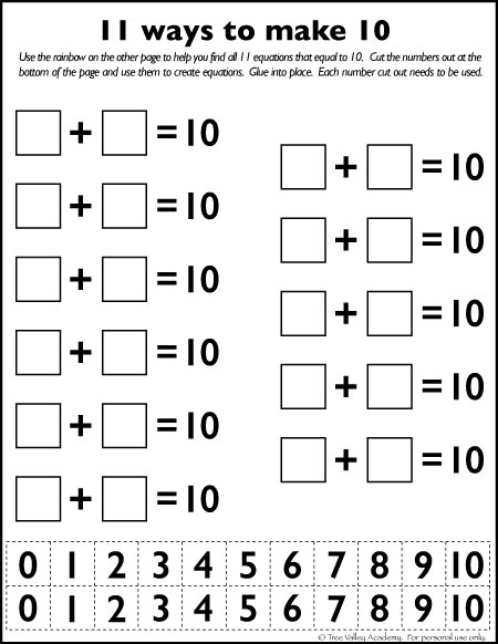 Kindergarten Worksheet For Numbers Pairs Of 10