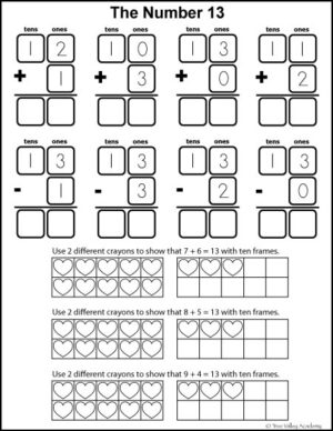 Number Bonds to 13 Free Math Worksheets