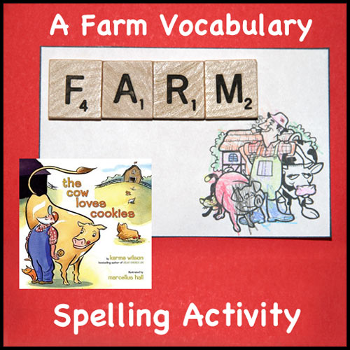 A book related spelling activity for kids. Farm vocabulary based on the book "The Cow Loves Cookies". Free 11 page printable with word phonetics scavenger hunt.