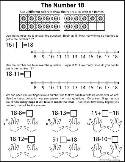 Free Math Printable. Addition and subtraction. Learning to subtract with number lines and using our fingers. Addition with ten frames.