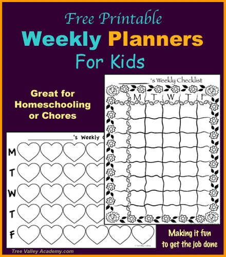 Homeschooling Scheduling: Free Printable Kid-Friendly Planners. Can be used for Homeschooling or Chores. When a task is complete, kids can colour, stamp or add stickers making it fun to get the job done. 