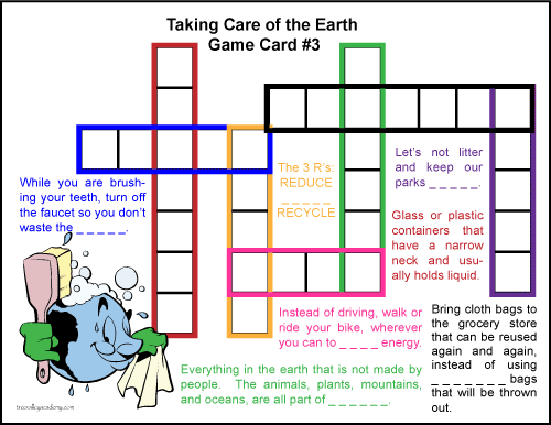 Easy save planet earth crossword puzzles help kids learn Earth Day vocabulary.  Very kid-friendly and a fun spelling activity easy enough for even younger children at the beginning stage of spelling and sounding out words.  Later the finished Earth Day crossword puzzles can be reused as a game card for a fun spelling game. #earthday #spelling #vocabulary #crosswordpuzzle 