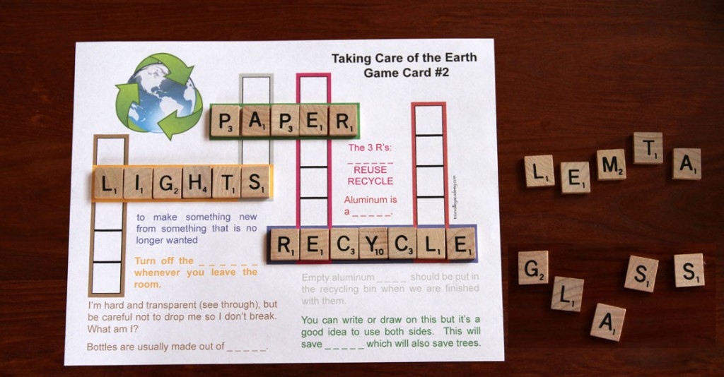 Easy save planet earth crossword puzzles help kids learn Earth Day vocabulary.  Very kid-friendly and a fun spelling activity easy enough for even younger children at the beginning stage of spelling and sounding out words.  Later the finished Earth Day crossword puzzles can be reused as a game card for a fun spelling game. #earthday #spelling #vocabulary #crosswordpuzzle 