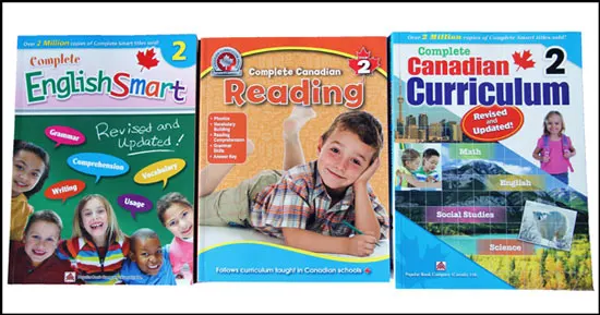 Some of our Grade 2 Curriculum workbooks for english in our homeschool. Subjects include: math, french, english, science, art, music, life skills, gym, and bible study.