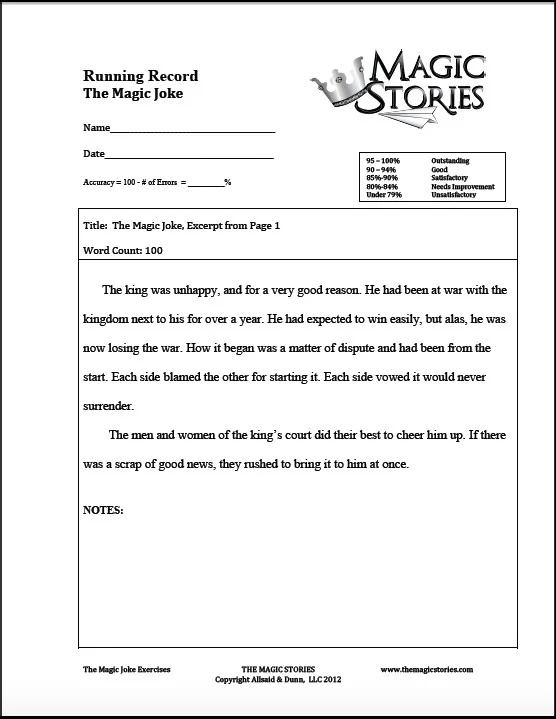 A review of "The Magic Stories". An example of one of the 100 word excerpts for teachers to have a way to score the reading abilities of their students.