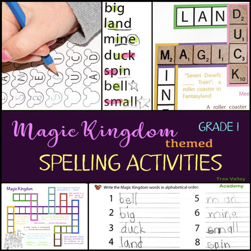Grade 1 Magic Kingdom themed spelling activities. 4 pages of free printables including a kid-friendly crossword puzzle, a spelling game, a word study, and more. Make spelling fun with Disney themed word lists and activities.
