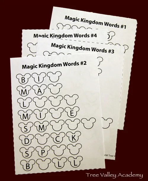 Magic Kingdom themed spelling activities for a first grader. Learning the spelling of 8 Grade 1 Magic Kingdom words. #Disney