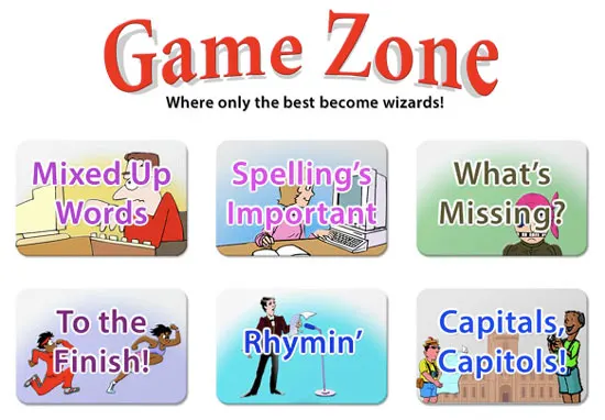 screenshot of Game Zone in "Bytes of Learning" - an online typing course