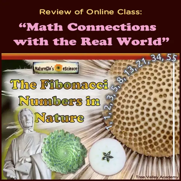 Review of Online Class: "Math Connections with the Real World". Explores how math like Fibonacci Numbers and the Golden Ratio is used in nature, architecture, science, literature, music, art, history, etc. #hsreviews #escience #math #natureglo