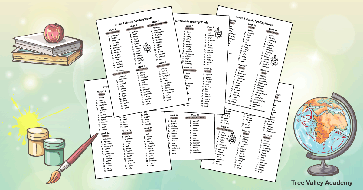 spelling words for grade 4 to 6