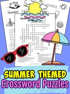 Free printable summer themed crossword puzzles for kids.