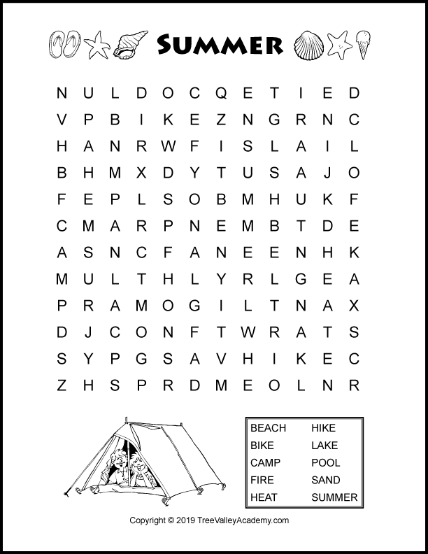 summer word search puzzles for kids
