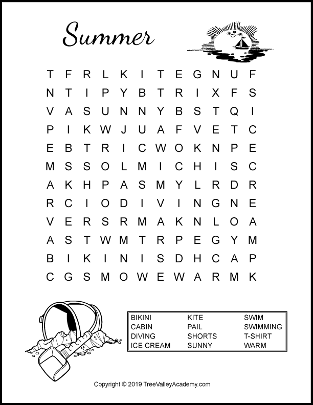 summer word search puzzles for kids