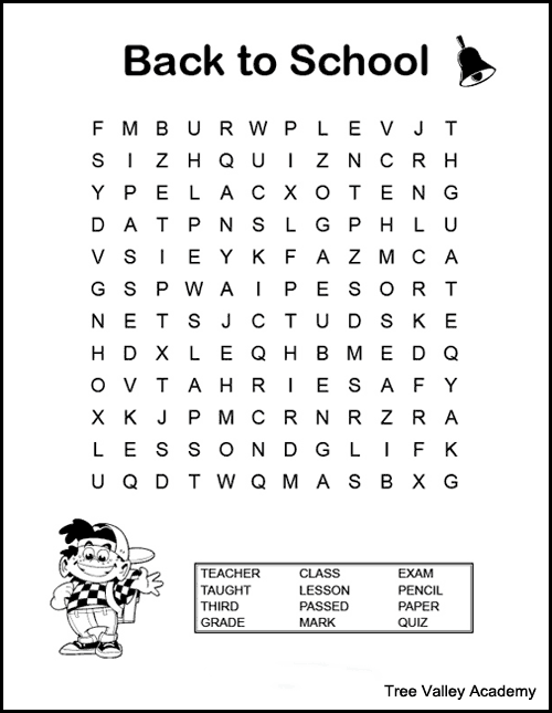 Back To School Word Search Puzzles For Kids