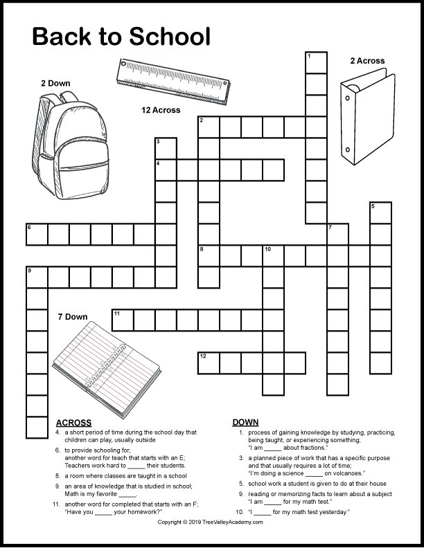 Back to school crossword puzzles for kids. A fun way for kids to work on vocabulary and spelling of back to school themed words. These free printable crossword puzzles are for kids at a grade 2, 3 & 4 spelling level.