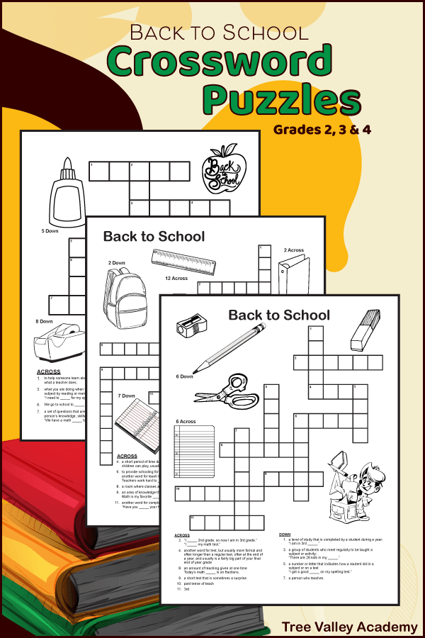 printable back to school crossword puzzles for 2nd, 3rd & 4th grade students