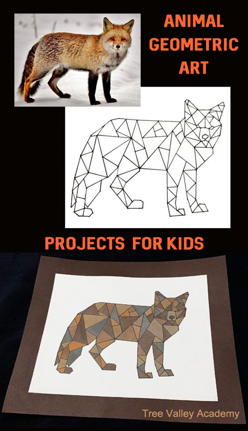 How to make geometric animal art for kids.  Kids can pick their favourite animal and turn it into geometric art.  Easily make handmade greeting cards with their geometric art projects.  #mathart #animals #treevalleyacademy