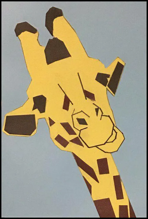 How to make geometric animal art for kids.  Kids can pick their favourite animal and turn it into geometric art.  Easily make handmade greeting cards with their geometric art projects.  This is a handmade greeting card of a giraffe with instructions for kids to make it.  #mathart #animals #giraffe #giraffeart #treevalleyacademy