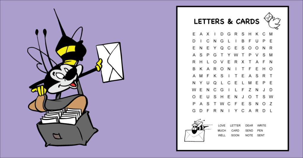 2nd grade word search with card and letter writing theme. Free printable 2nd grade word search with answers included. #letterwriting #grade2 #treevalleyacademy #wordsearch #mailtheme