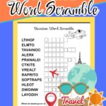 Vacation and travel themed word scramble. The black and white printable has 12 vacation themed words to unscramble. The unjumbled words will then reveal the answer to a joke for kids.