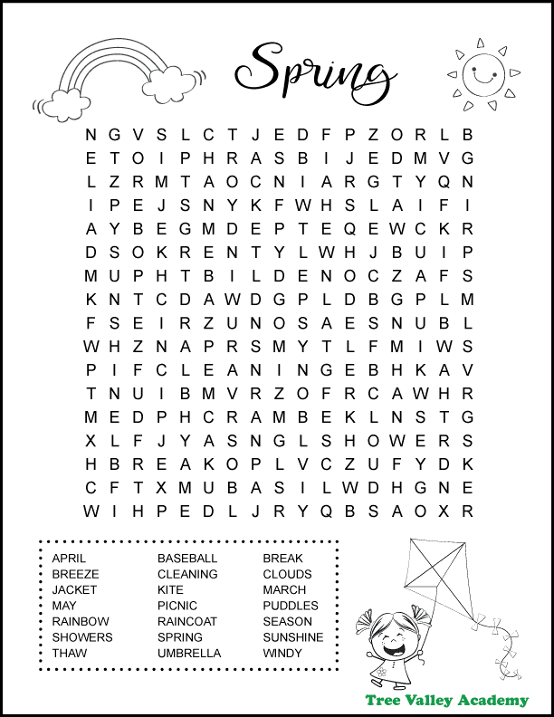 Difficult Spring Word Search Puzzle For Kids Free Printable Spring 