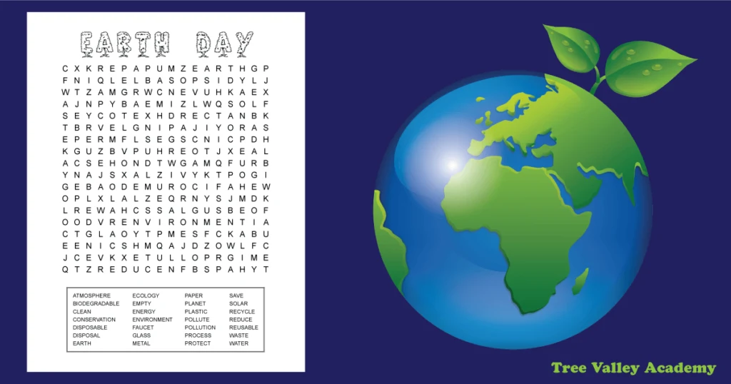 Free printable Earth Day word search for older kids around 6th grade. 28 hidden words with many of them being Grade 6 spelling words. 2 page pdf includes answers. #wordsearch #EarthDay #freeprintables