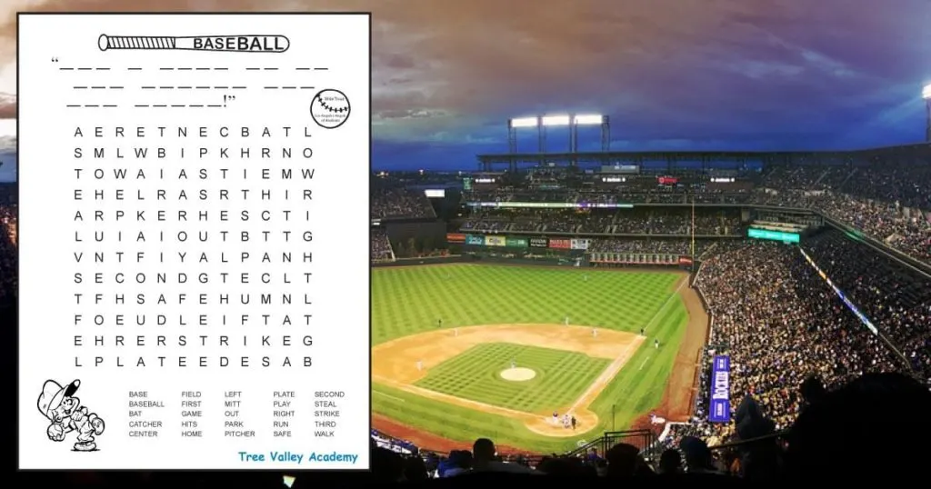 Free printable baseball word search for kids with a secret message. The majority of the 25 hidden words are at a 3rd grade spelling level.