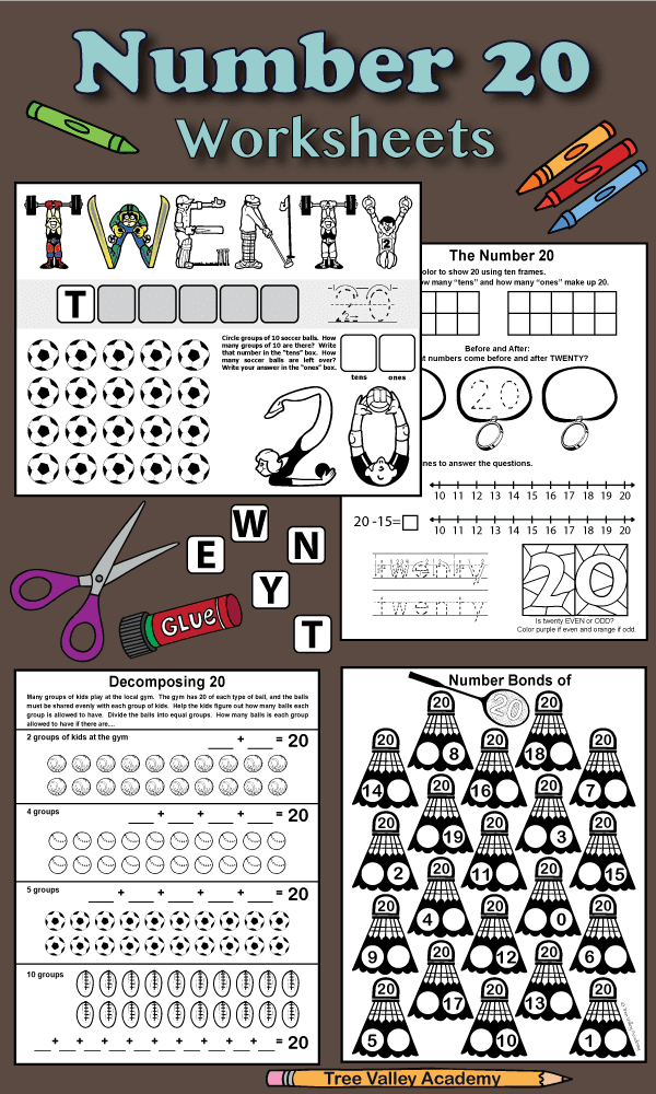 free printable number 20 math worksheets for 1st grade