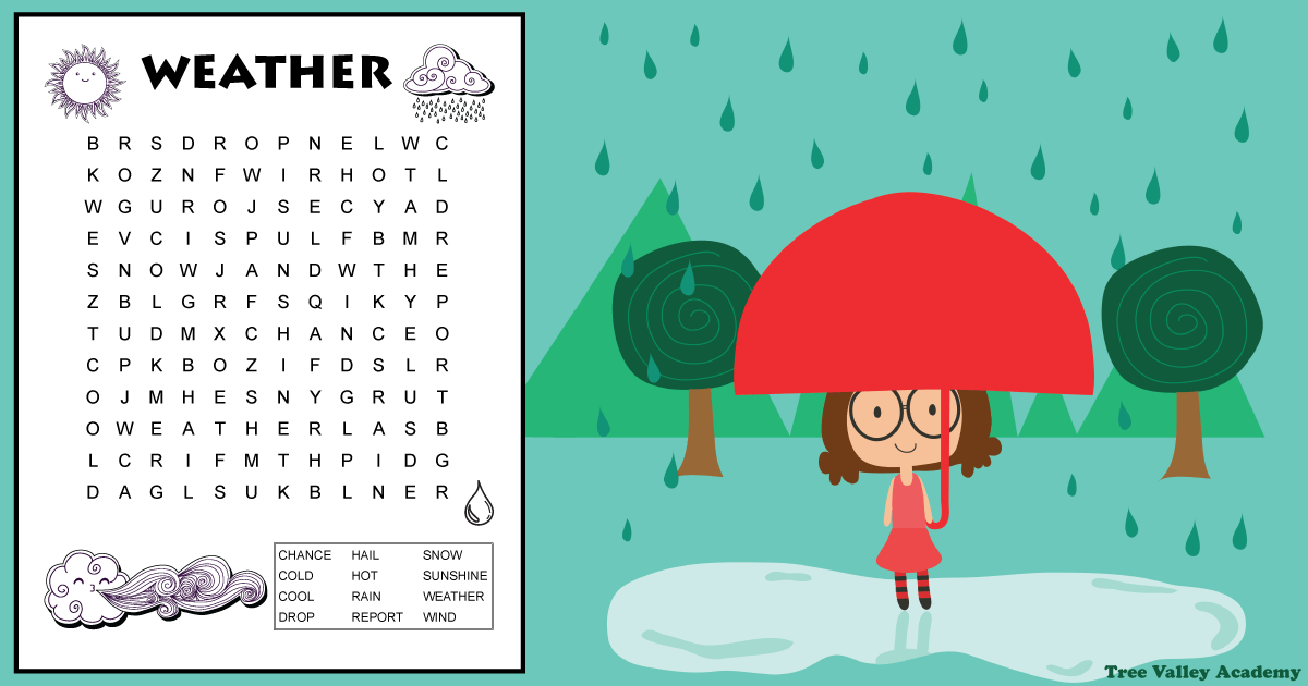 easy weather word search for kids tree valley academy