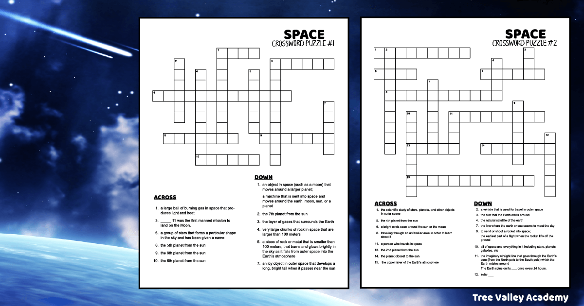 Space Themed Crossword Puzzles - Grades 5 / 6