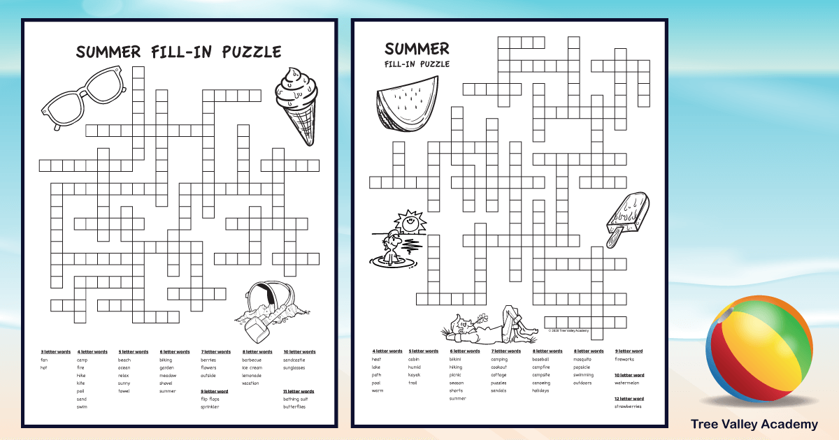 fun summer fill in puzzles for kids tree valley academy