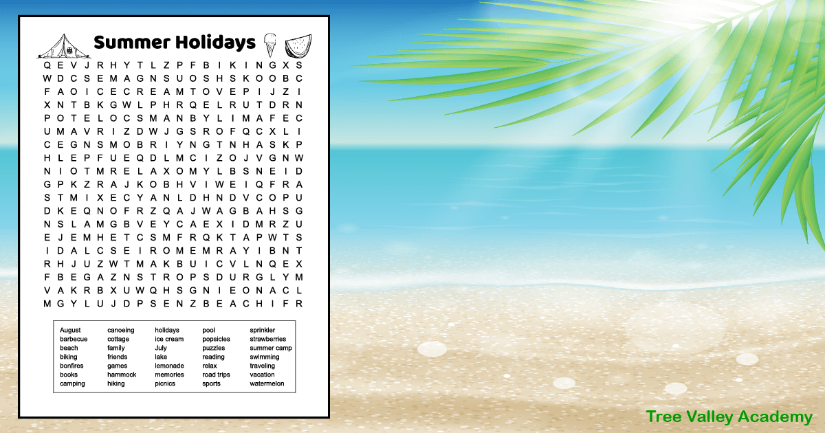 summer holidays word search tree valley academy