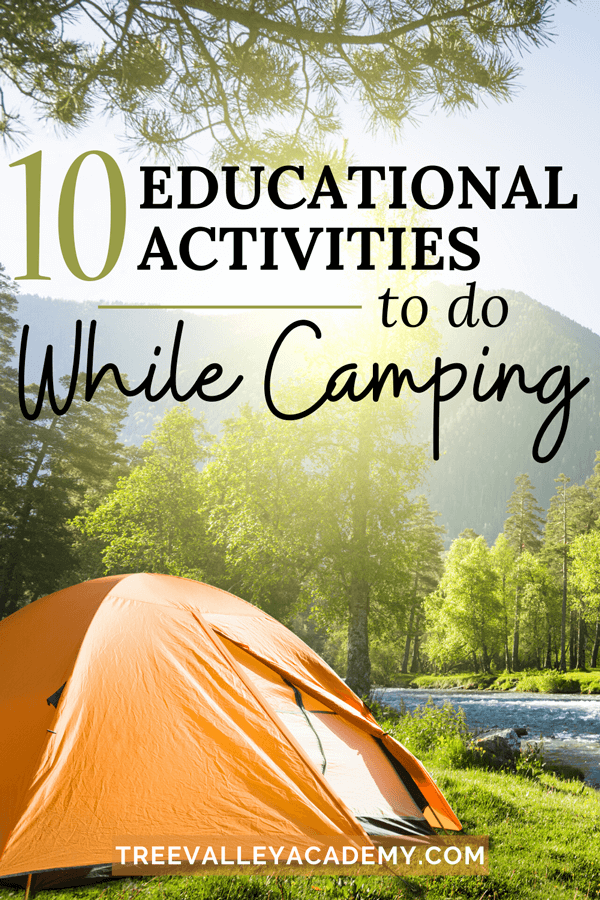 an orange tent at a campsite with text "10 Educational Activities to do While Camping"