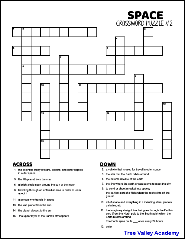 screenshot of space themed crossword puzzle with 16 words down or across