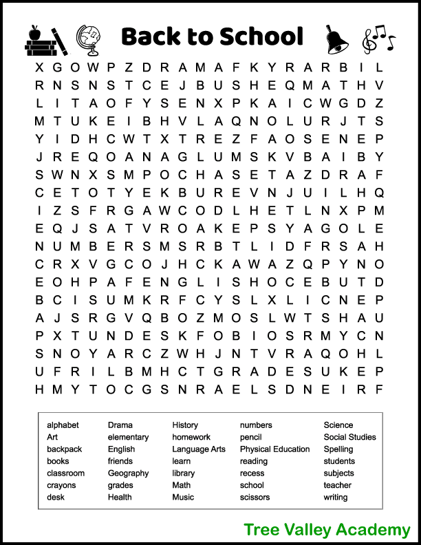 challenging back to school word search for kids tree valley academy