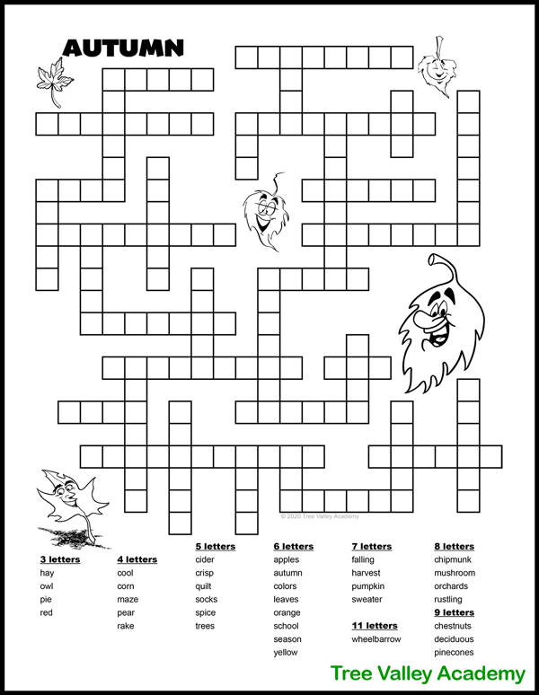 Free Printable Autumn / Fall Word Fill In Puzzles Tree Valley Academy