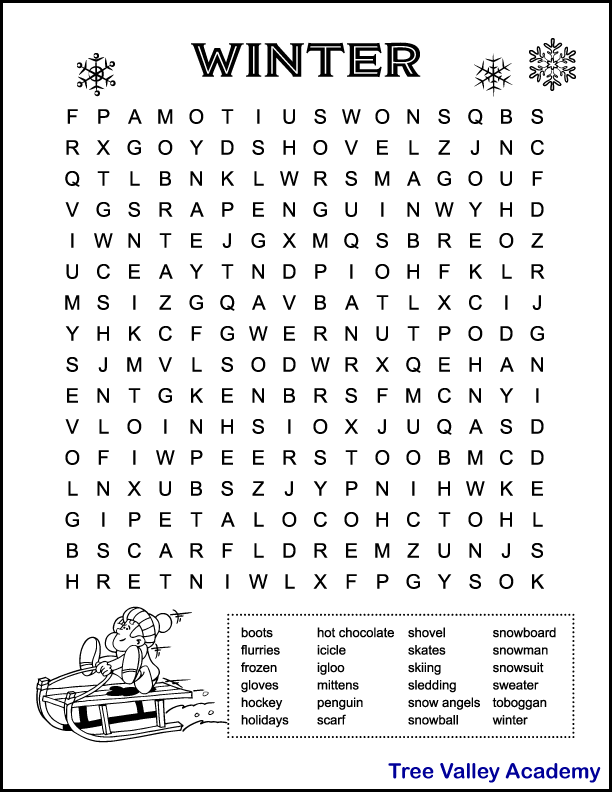 free printable winter word searches for kids tree valley academy