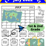 Free printable July 2022 calendar worksheet for 1st & 2nd grade.