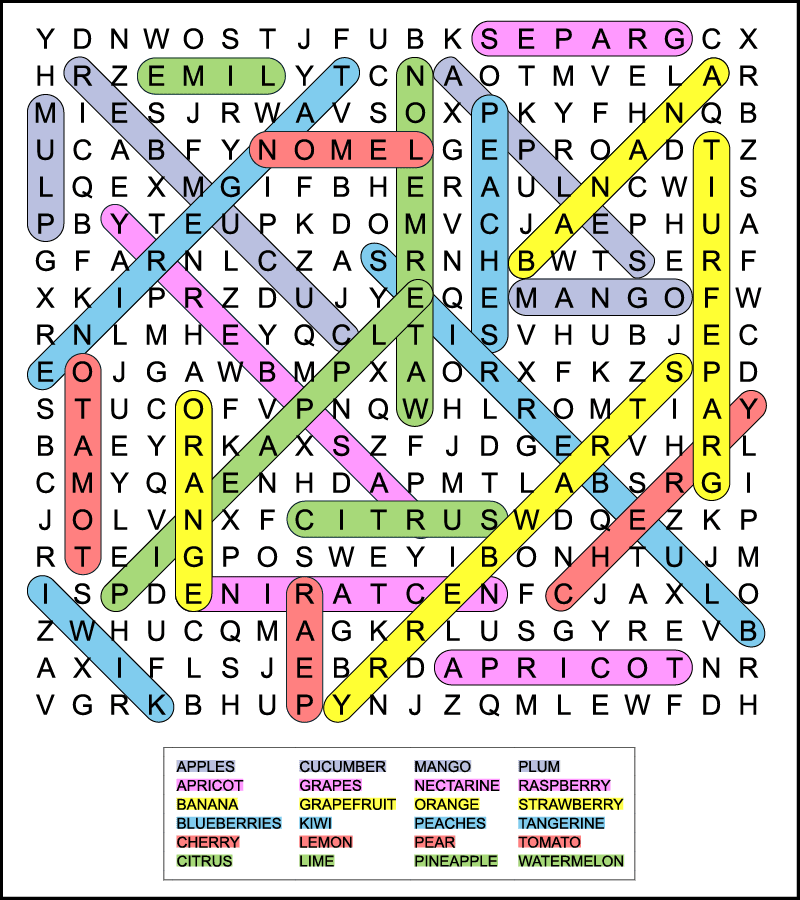 answer key for difficult fruit word search