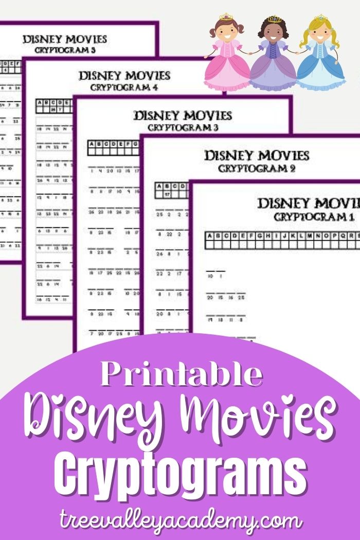 Printable Disney Movies Cryptograms - Tree Valley Academy
